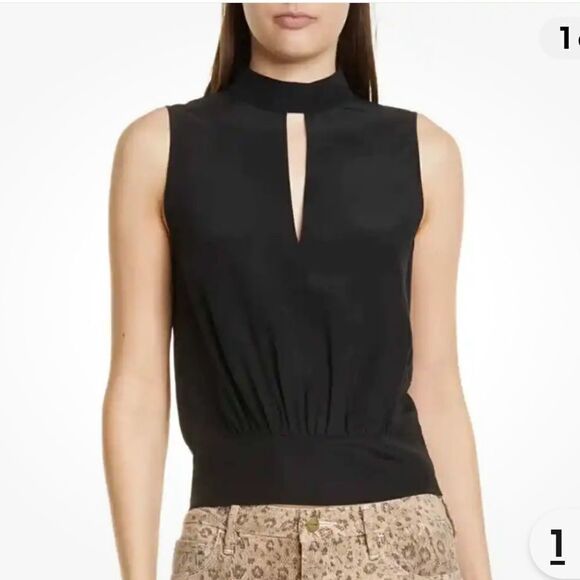 NWT FRAME Mock-Neck Sleeveless Party Top Medium Black Silk - Picture 11 of 14